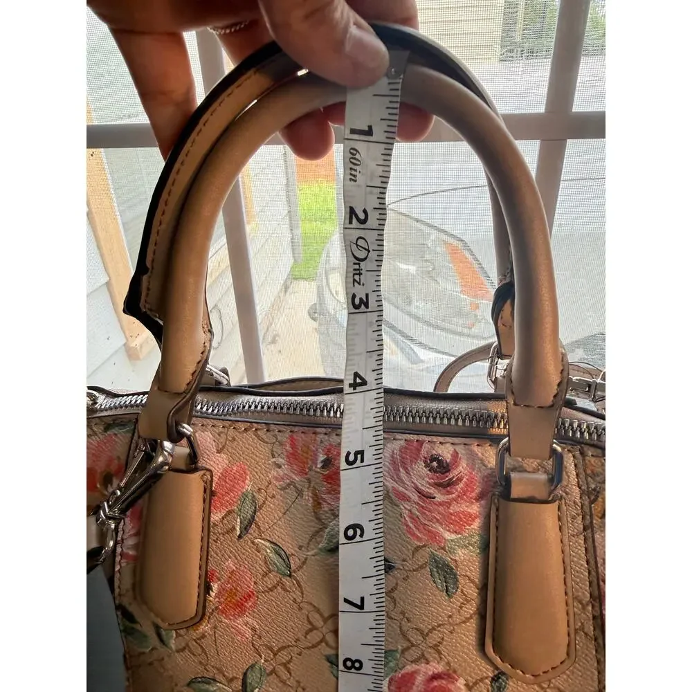 Nine West Floral Satchel Crossbody Bag Beige Pink Rose Small Top Handle Purse
